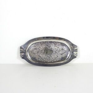 Small Vintage Silver Plated Oval Tray with Floral Detail, Vintage Plate, Trinket